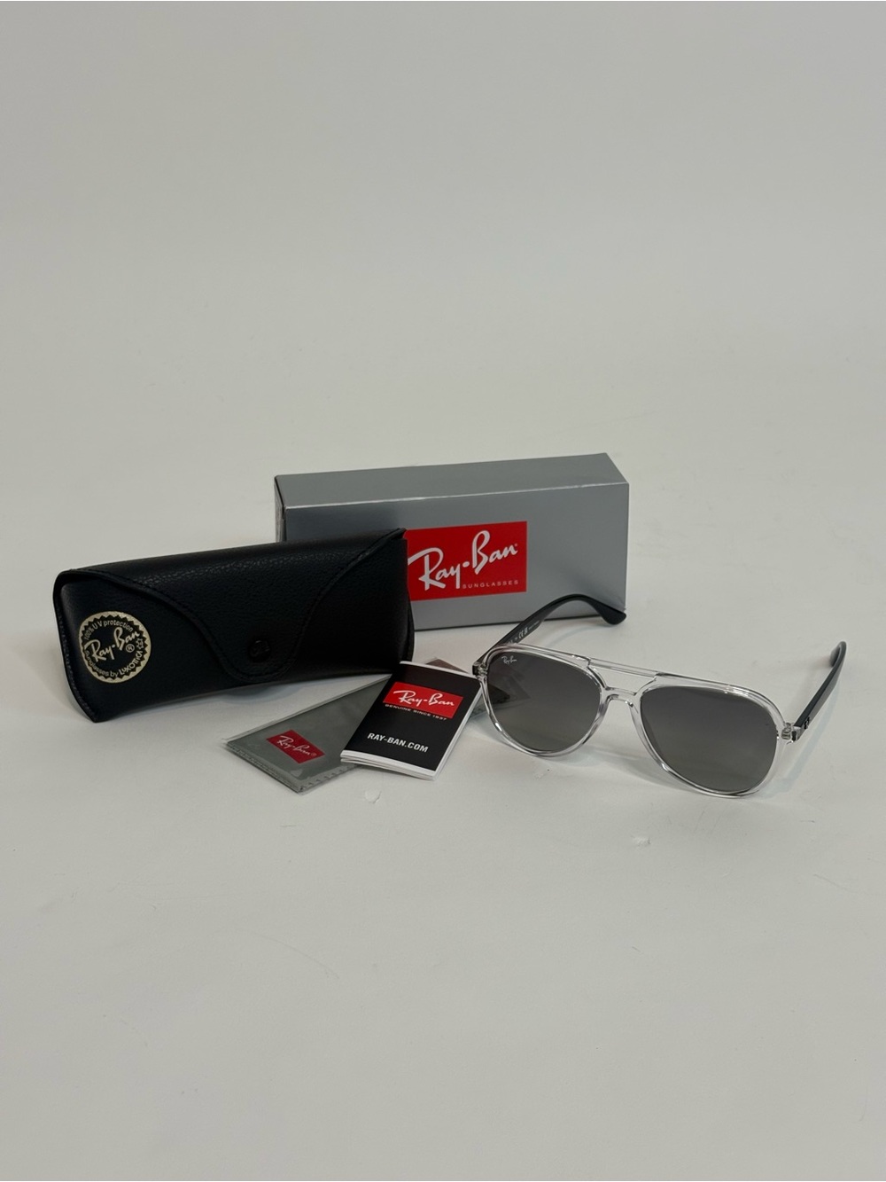 Ray Ban Aviator RB 4376 6477/11 57-16 145 2N Sunglasses Black, Clear Frame